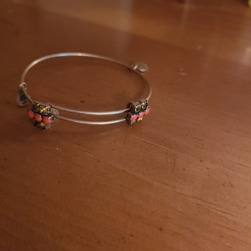 Silver and Pink Beaded Bangle Bracelet